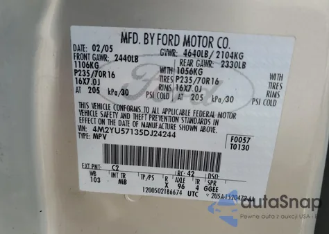 2005 Mercury Mariner из США, поврежденный, VIN 4M2YU57135DJ24244